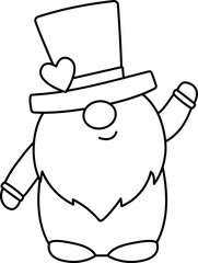 Cute Valentine Gnome outline.
Isolated Valentine's Day gnome coloring drawing.