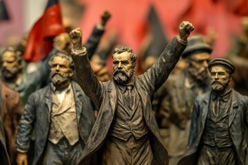 Naklejka premium Figurines depict a revolutionary leader and supporters.