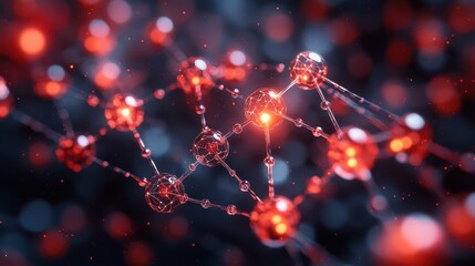 Unique Abstract Molecule Network with Red and Black Background for Science Concepts