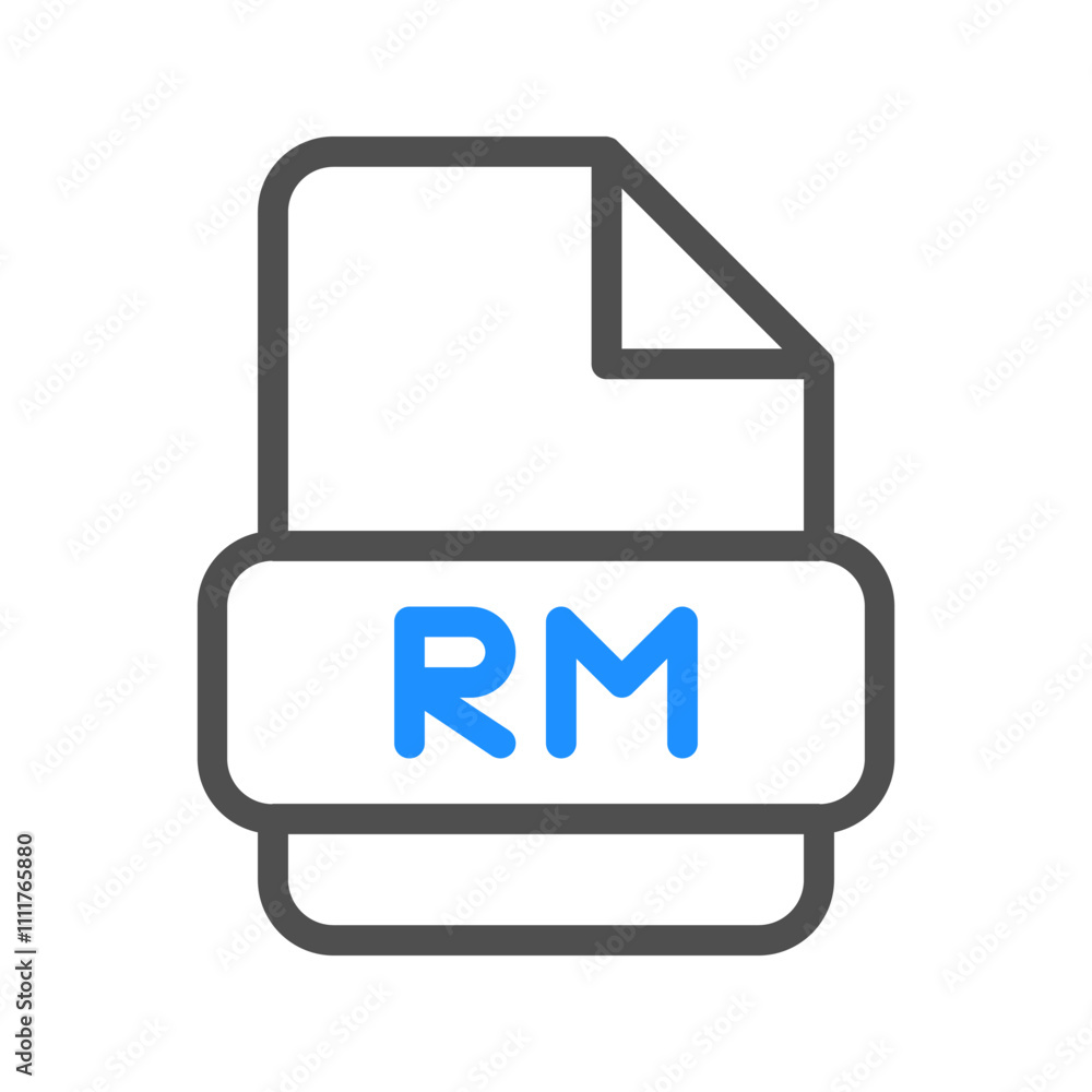 Poster rm file type icon. video files with stylish colored outline elements