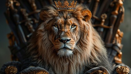 Fototapeta premium The Royal King graceful lion with luxury dress costume. 