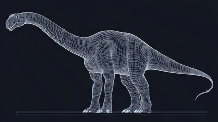 Abstract huge 3d brachiosaurus with long neck isolated in white background. Low poly sketch of brachiosaurus dinosaur with connected dots. Vector animal hand drawing concept
