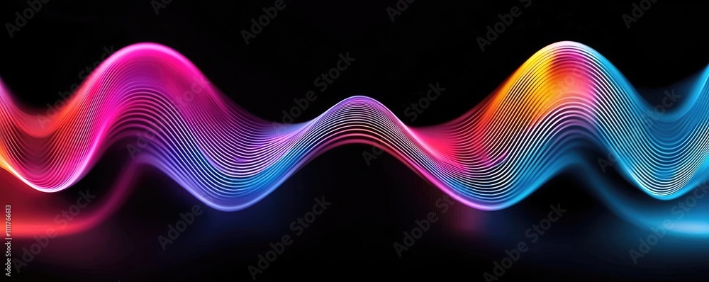 Aufkleber colorful wave patterns on a black background, creating a vibrant abstract design.
