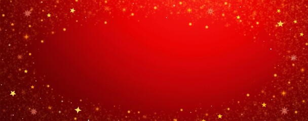 Obraz premium Festive red background with gold stars and snowflakes, perfect for holiday celebrations