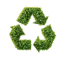 recycling symbol icon on white transparent background, green plant forming a recycling icon, creative design. cutout png