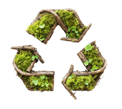 recycling symbol made of roots and grass, leaves, eco creative icon design. cutout