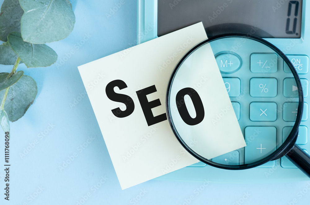 Poster seo career. opened notebook with seo-optimization scheme lying over brown office table background. s