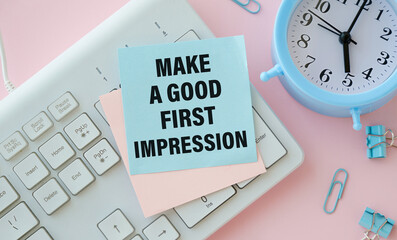 Fototapeta premium Notepad with text MAKE A GOOD FIRST IMPRESSION . White background.
