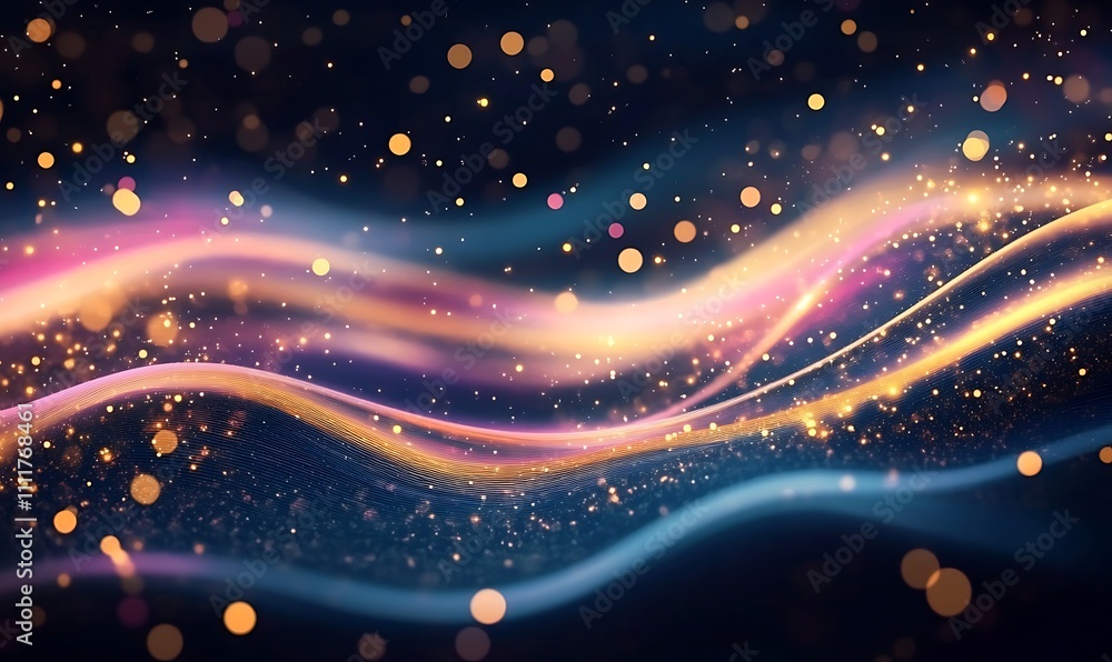 Poster futuristic abstract background with flowing lines of luminous gold pink and blue light dynamic motio