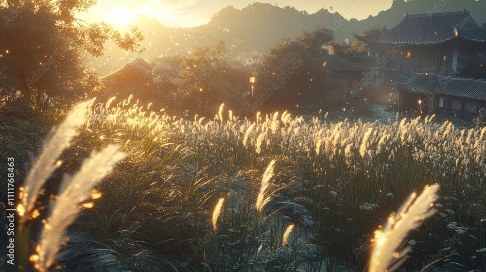 Poster field of wheat and sunset