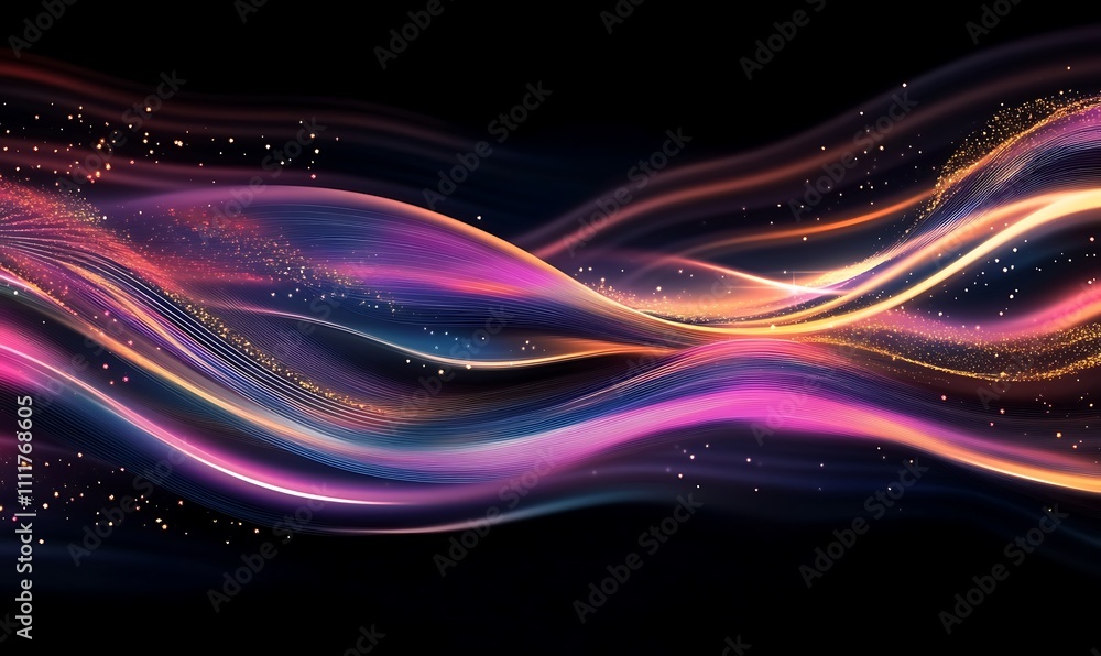 Poster futuristic abstract background with flowing lines of luminous gold pink and blue light dynamic motio