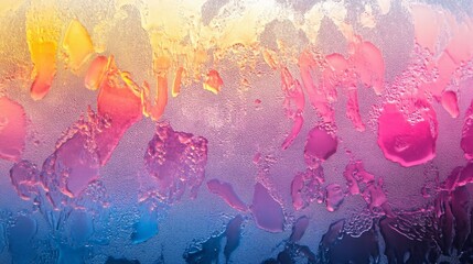 Abstract Water Droplets on a Glass Surface with a Rainbow Gradient Background