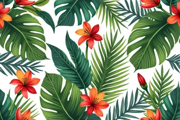 Fotobehang floral pattern with a variety of colorful flowers and leaves © draftseptember