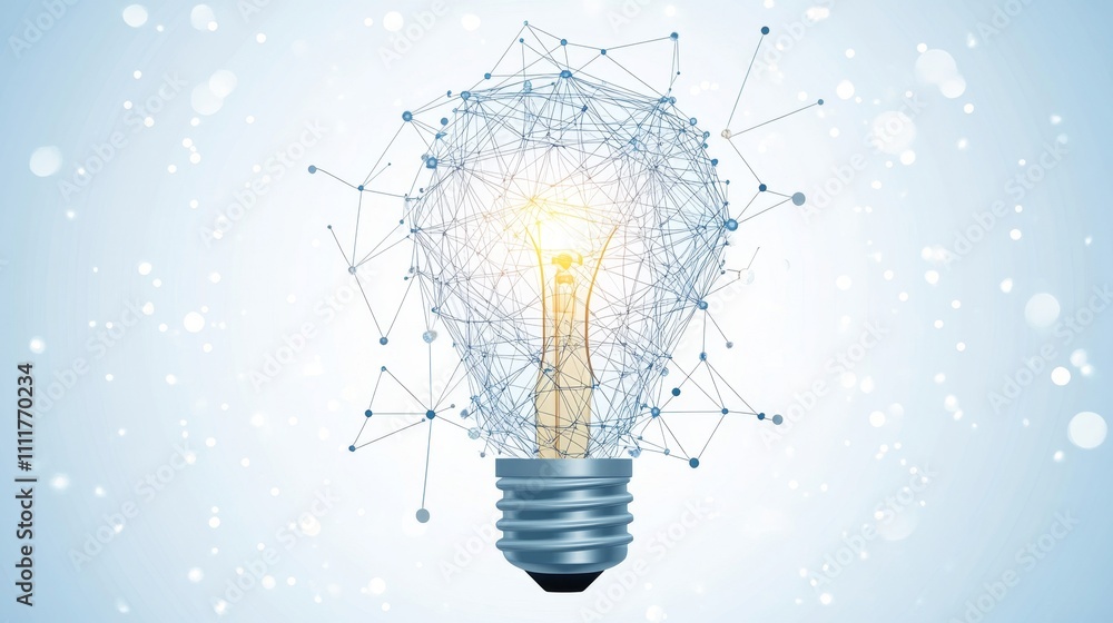 Poster abstract concept of innovation with light bulb and network design