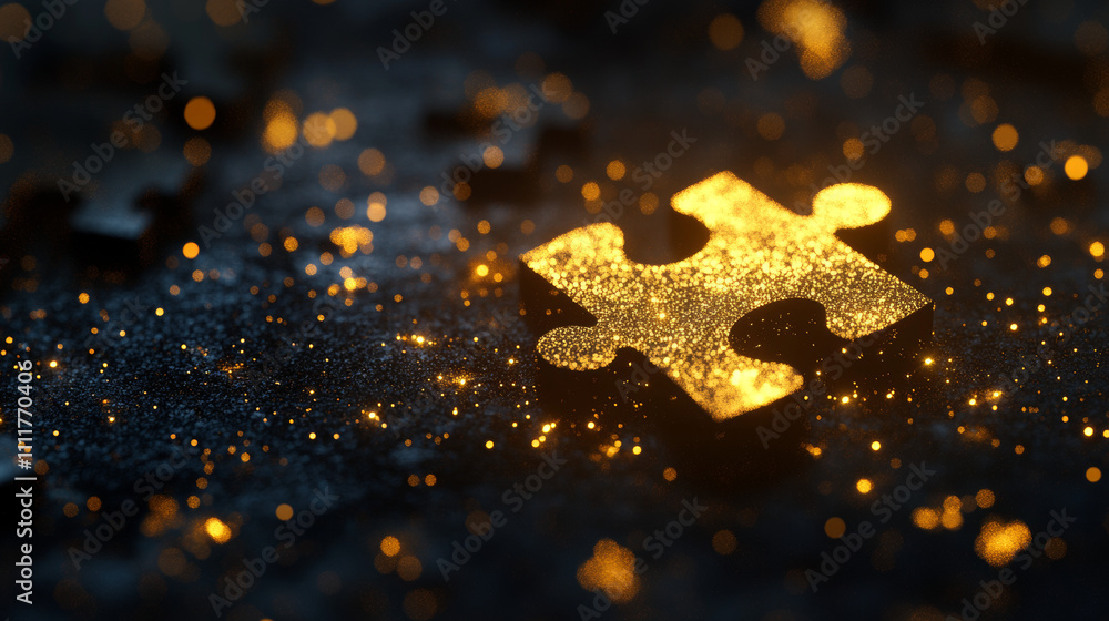 Poster digital single puzzle. technology light jigsaw piece on dark background. low poly wireframe vector i