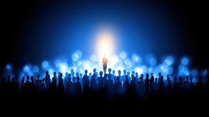 Naklejka premium Leader Audience Spotlight Blue Background Success Motivation Presentation Conferenc