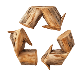 recycle symbol made of wood, log wooden recycling icon creative design. cutout png