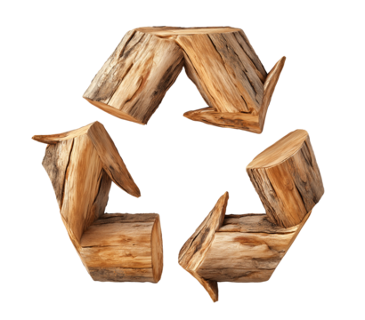 recycle symbol made of wood, log wooden recycling icon creative design. cutout png