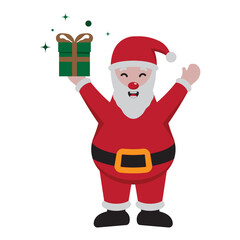 Flat vector illustration of cute cartoon christmas Santa Claus with gifts logo