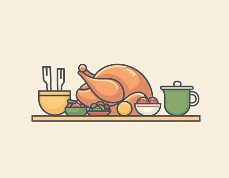 roasted turkey dinner, orange, green, yellow clip art preview