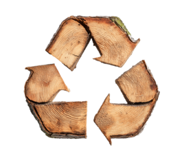 recycle symbol made of wood, log wooden recycling icon creative design. cutout png
