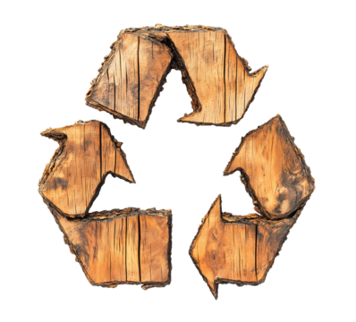 recycle symbol made of wood, log wooden recycling icon creative design. cutout png