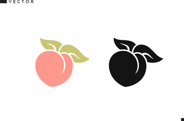 Fresh peach silhouette. Organic fruit vector