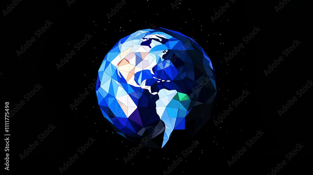 Poster earth. low poly blue. polygonal abstract space illustration. in the form of a starry sky or space. v