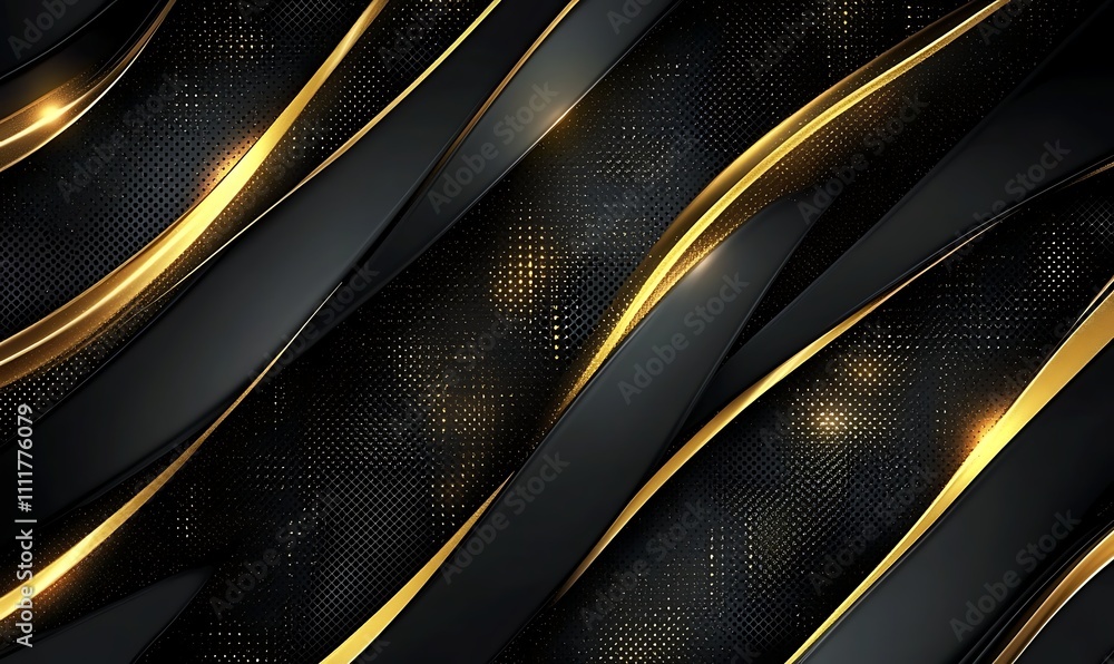 Poster luxurious black and gold abstract background with shimmering geometric patterns vector illustration,