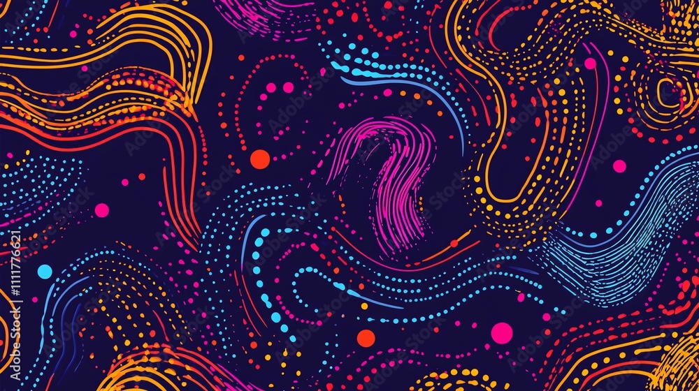 Poster abstract background with colorful wavy lines and dots.