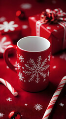 Fototapeta premium Red Mug with Snowflakes Illustration
