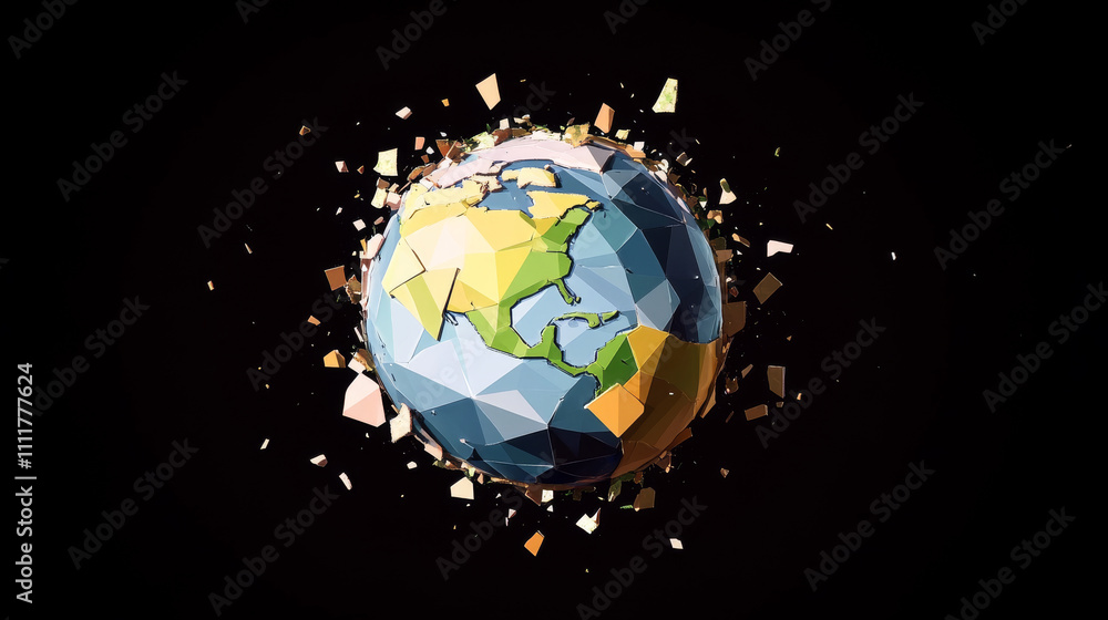Poster abstract mash line and point of globe origami on black background with an inscription. polygonal ima