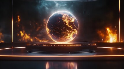 Earth surrounded by glowing data connections, representing global connectivity