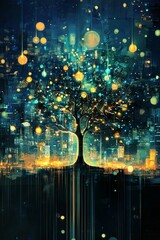 Fototapeta premium An abstract tree in digital style with glowing lights 