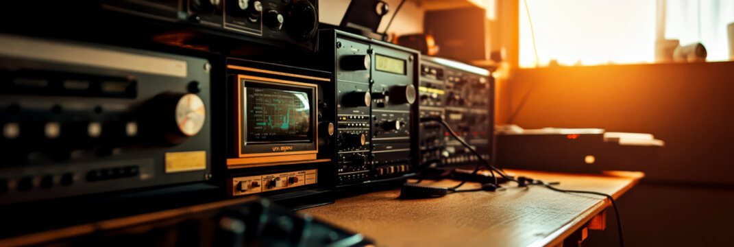 Celebrating World amateur radio day with vintage equipment in a sunlit room
