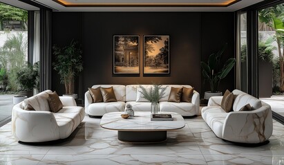 Fototapeta premium AI generated image of luxury villa style ornate hall entrance doors and intricate carvings, marble staircase floor spacious living area, marble floors, grandeur luxurious room