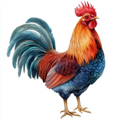 Fototapeta premium A watercolor of a rooster with vibrant feathers