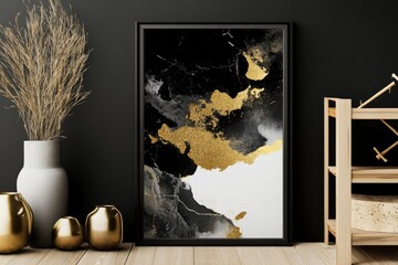 Minimalistic Watercolor Interior Poster with Gold Accents for Modern Design