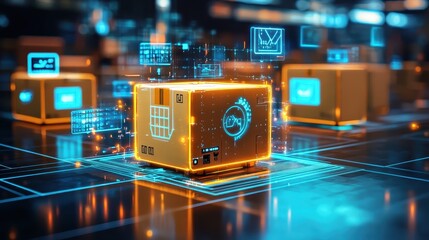Goods identification with advanced tech selective focus, enhancing traceability theme, futuristic, blend mode, digital scanner backdrop