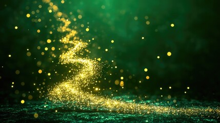 Naklejka premium Shimmering Christmas lights forming the shape of a fir tree on a festive green background, evoking seasonal joy