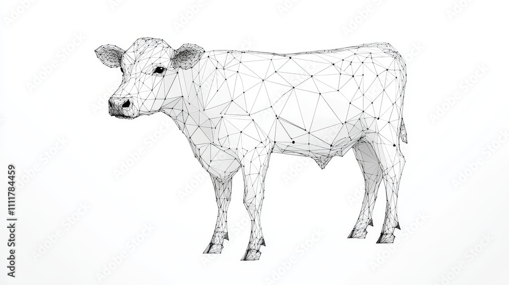 Poster cow. cattle. isolated black vector illustration in low-poly style on a white background. the drawing