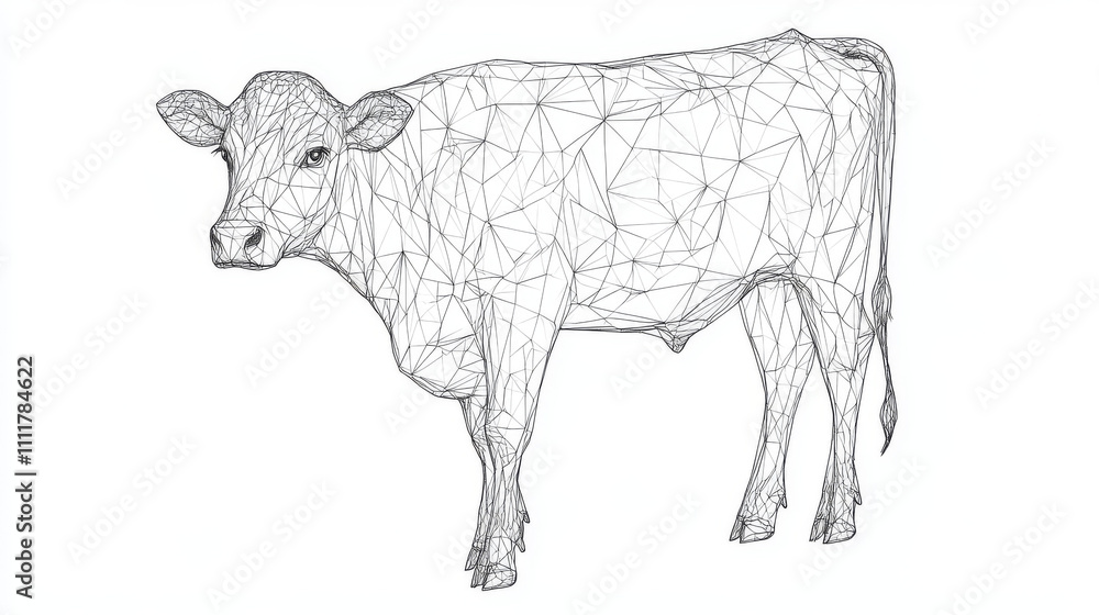 Poster cow. cattle. isolated black vector illustration in low-poly style on a white background. the drawing