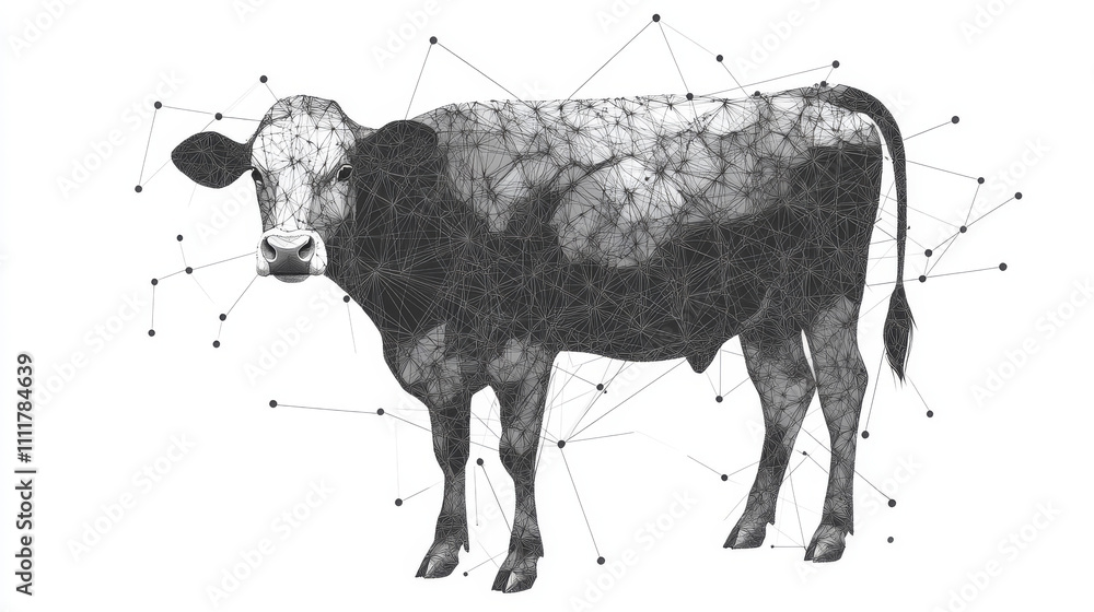 Poster cow. cattle. isolated black vector illustration in low-poly style on a white background. the drawing