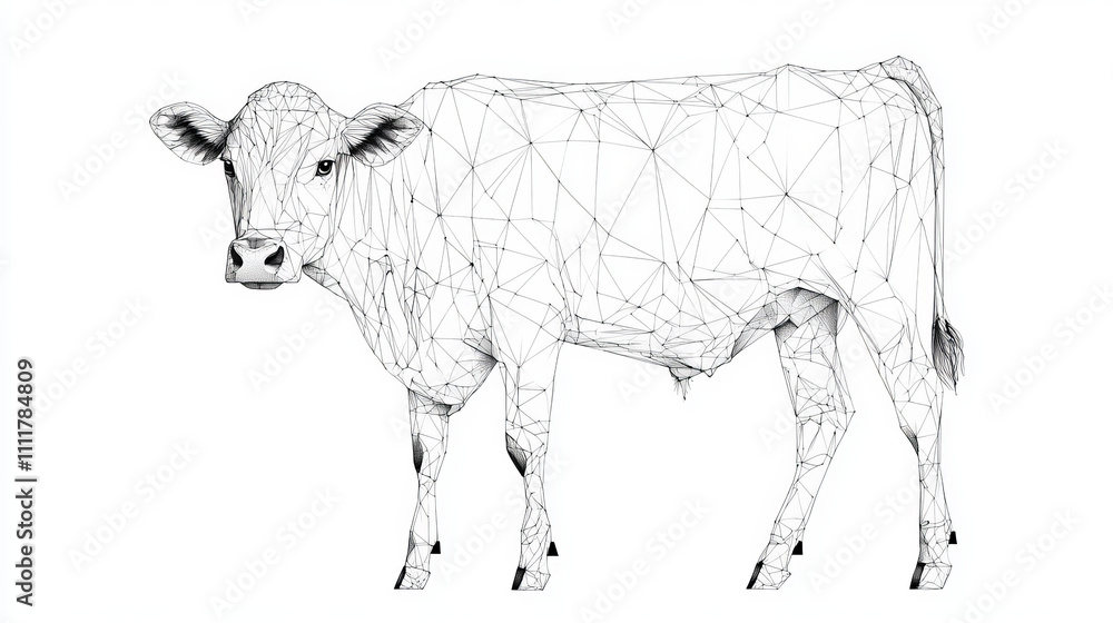 Poster cow. cattle. isolated black vector illustration in low-poly style on a white background. the drawing
