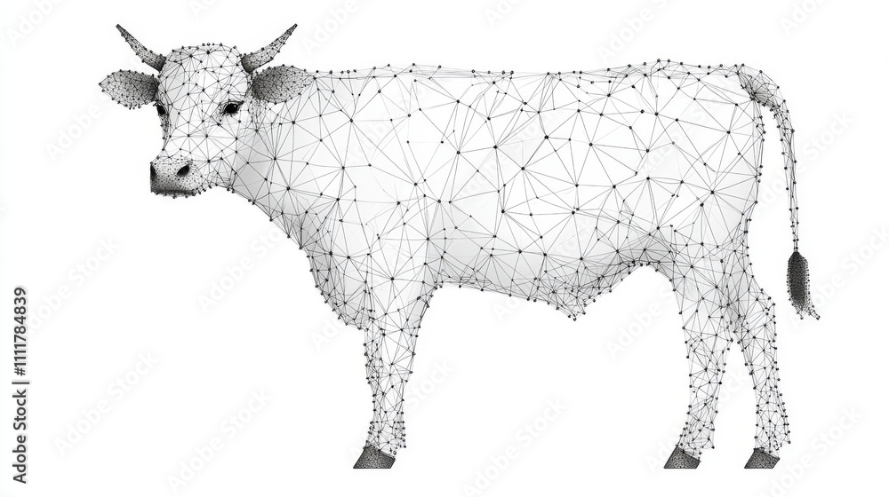 Poster cow. cattle. isolated black vector illustration in low-poly style on a white background. the drawing