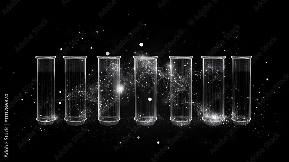Poster test tubes isolated from low poly wireframe on dark background. science vector polygonal image in th