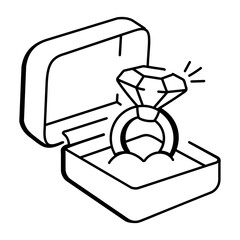 A hand drawn icon of diamond ring in a box 
