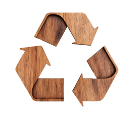 recycle symbol made of walnut wood board texture. eco recycling icon. cutout png