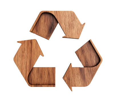 recycle symbol made of walnut wood board texture. eco recycling icon. cutout png - Powered by Adobe