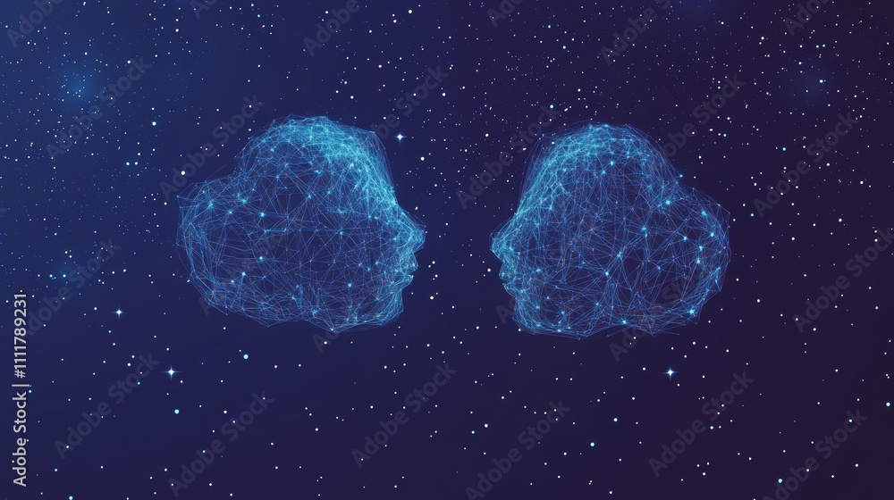 Poster dialogue clouds. low-poly vector wireframe illustration in starry sky and cosmos style. technology a